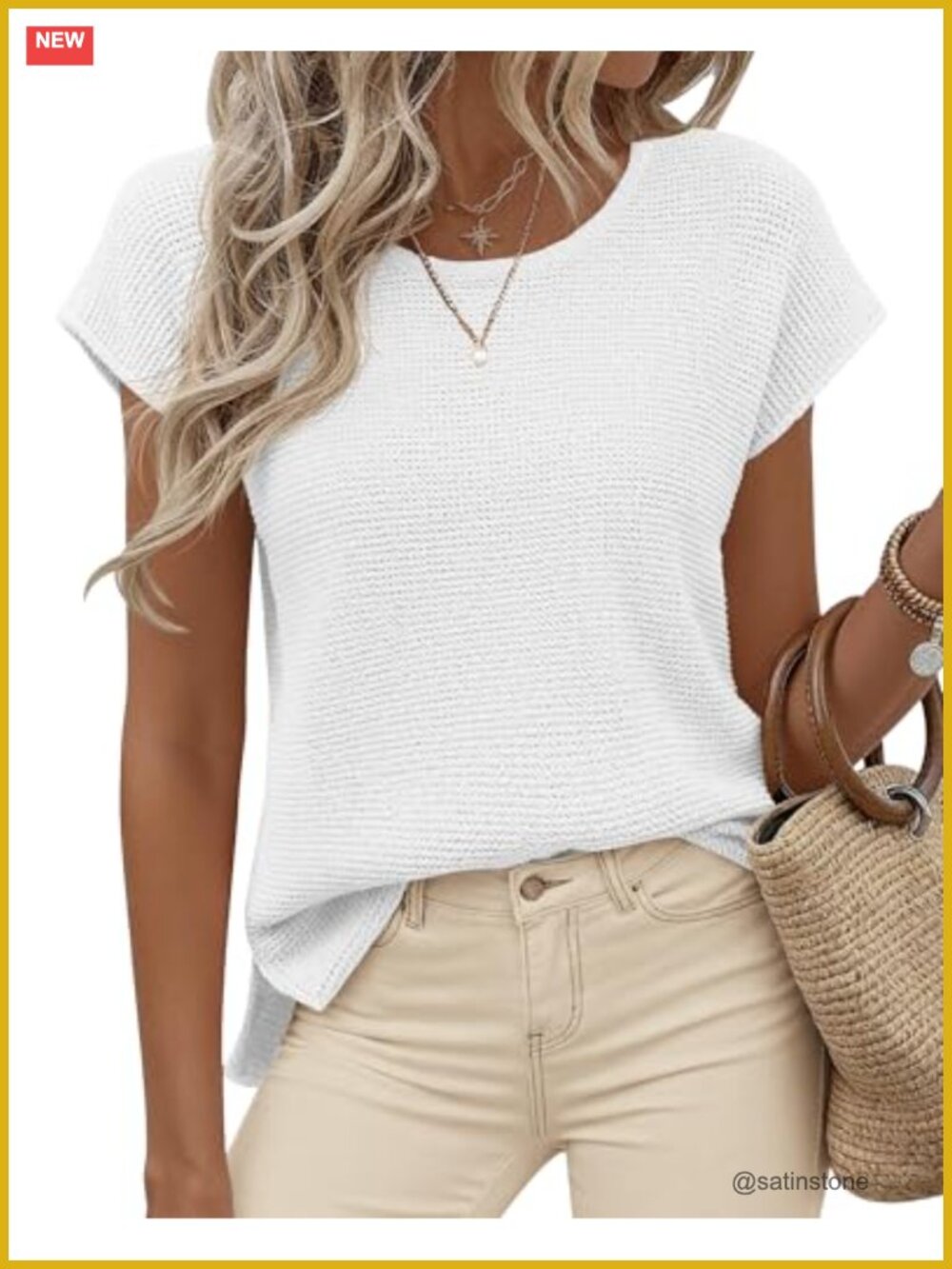 Women's Cap Sleeve Knit Sweater Vest Crew Neck Loose Fit Summer Casual Top